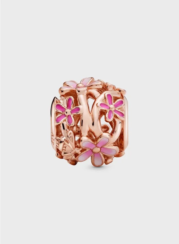 Openwork Pink Daisy Flower Charm