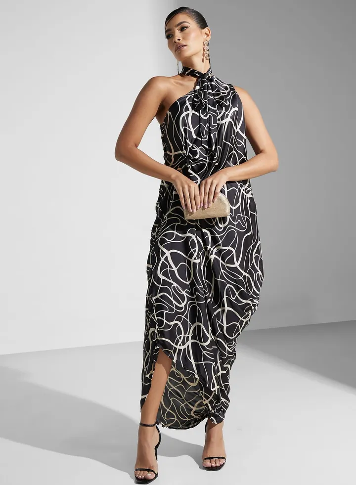 One Shoulder Tie Neck Dress