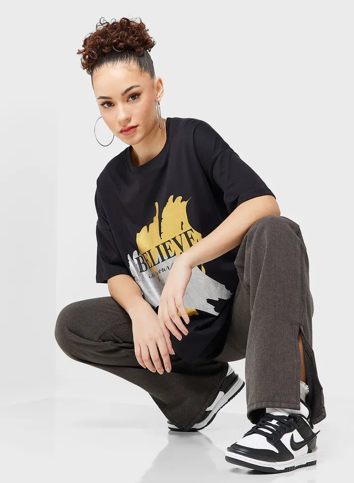 Wide Fit Foil Detail Graphic T-Shirt