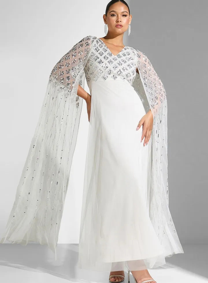 Embellished Cape Sleeve Dress
