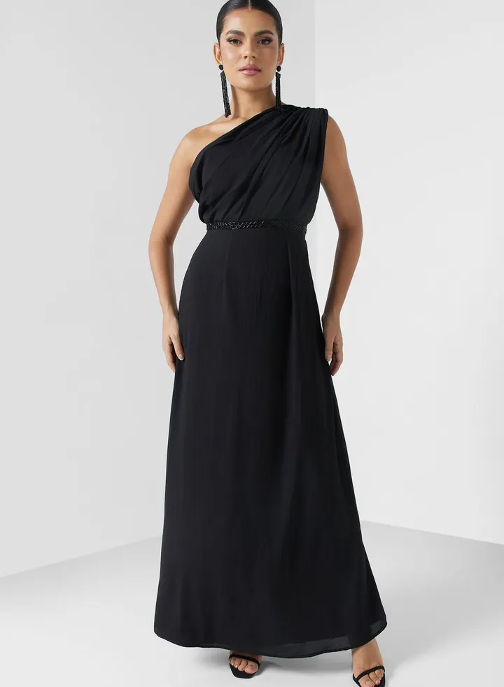 One Shoulder Embellished Waist Dress