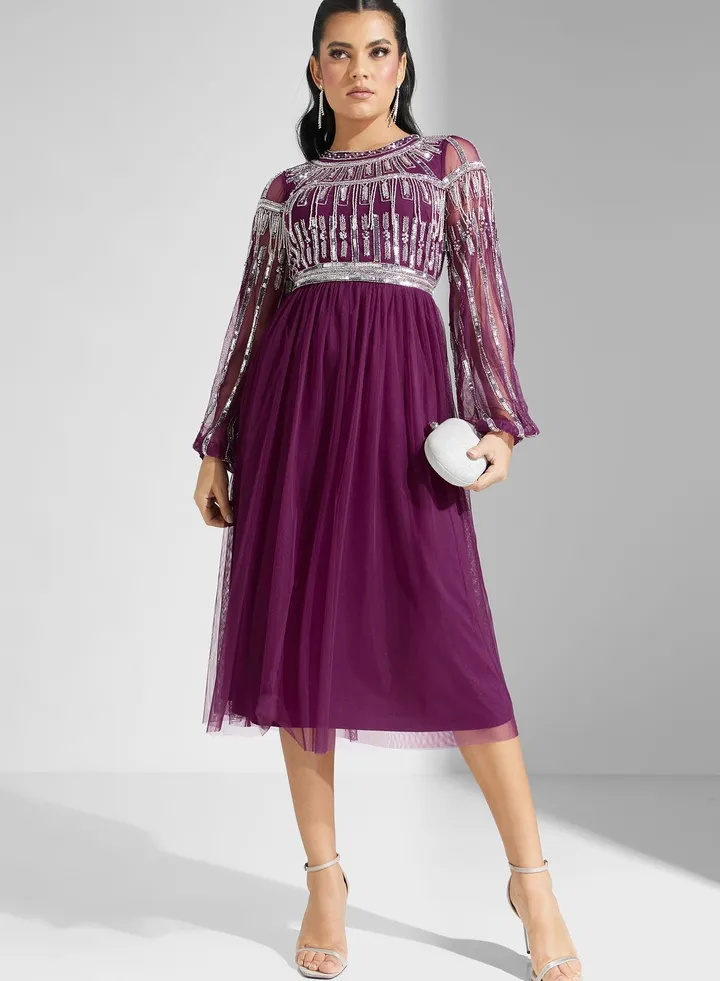 Embellished Mesh Detail Dress