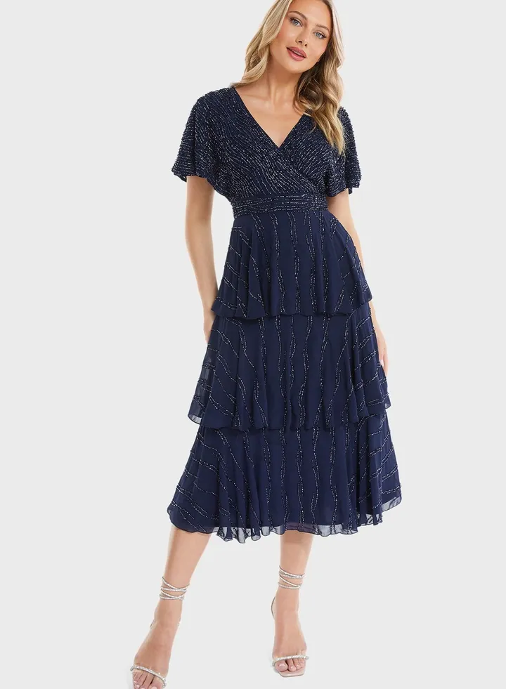 Flared Sleeve Ruffle Dress