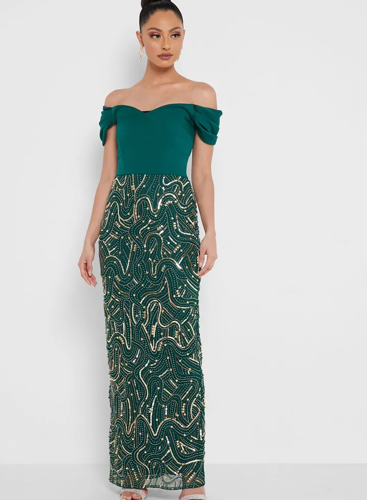Sequin Detail Off Shoulder Dress