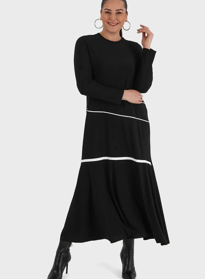 Piping Detail Tiered Dress