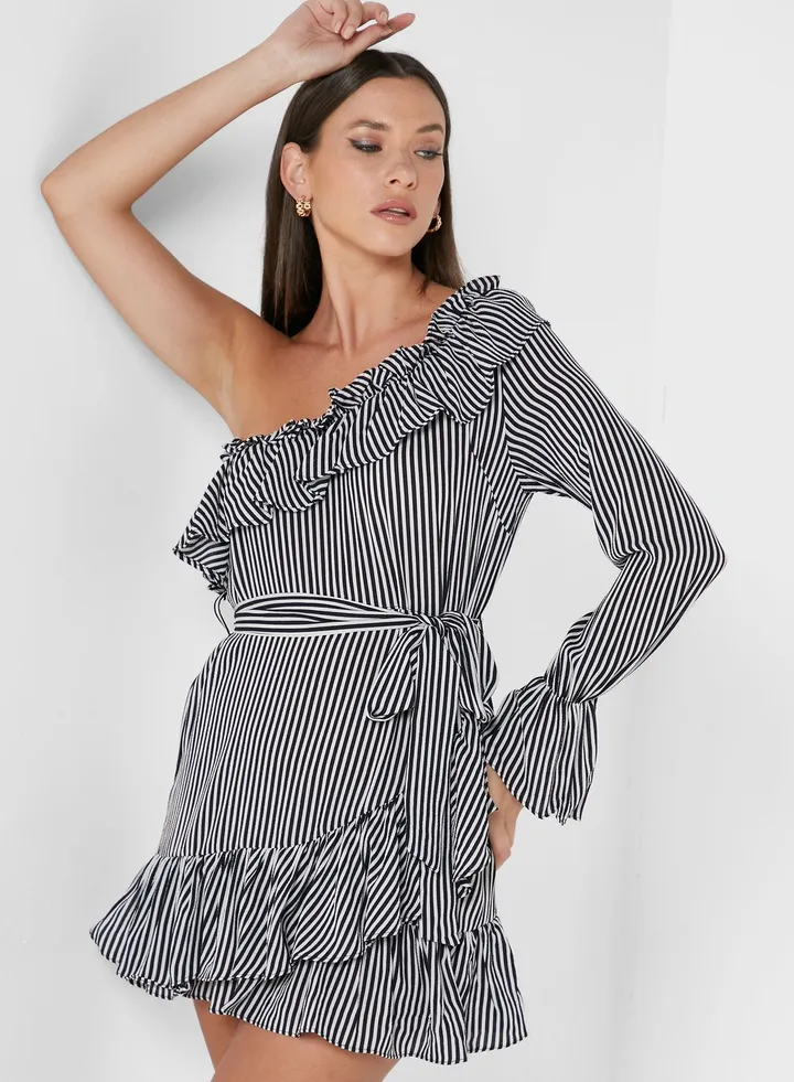 One Shoulder Ruffle Detail Dress