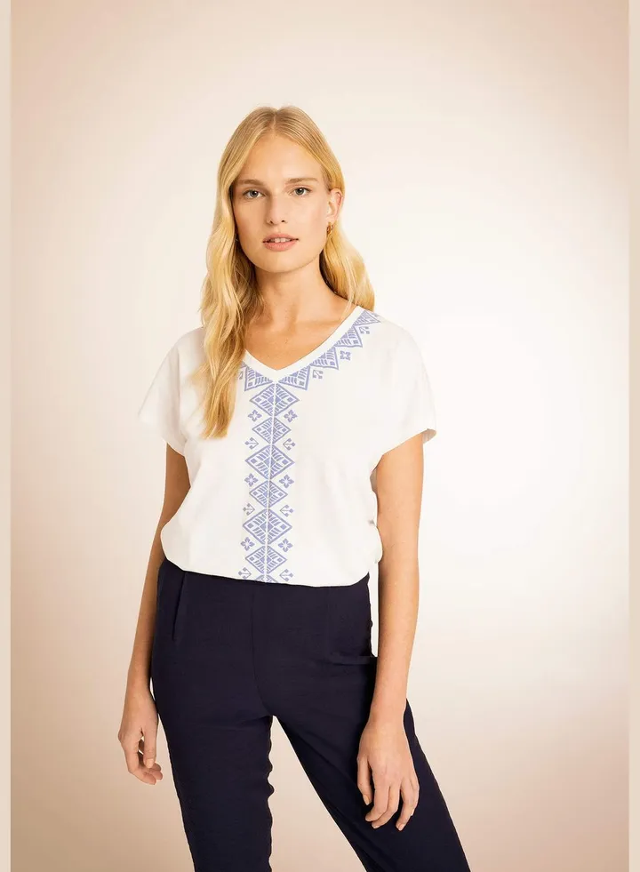 Woman Batwing V Neck Knitted Short Sleeve T-Shirt