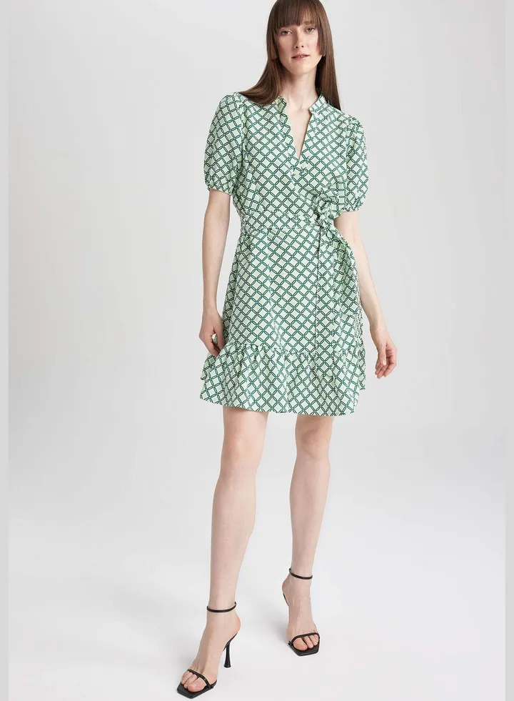 Woman Shirt Neck Long Sleeve Short Sleeve Woven Dress