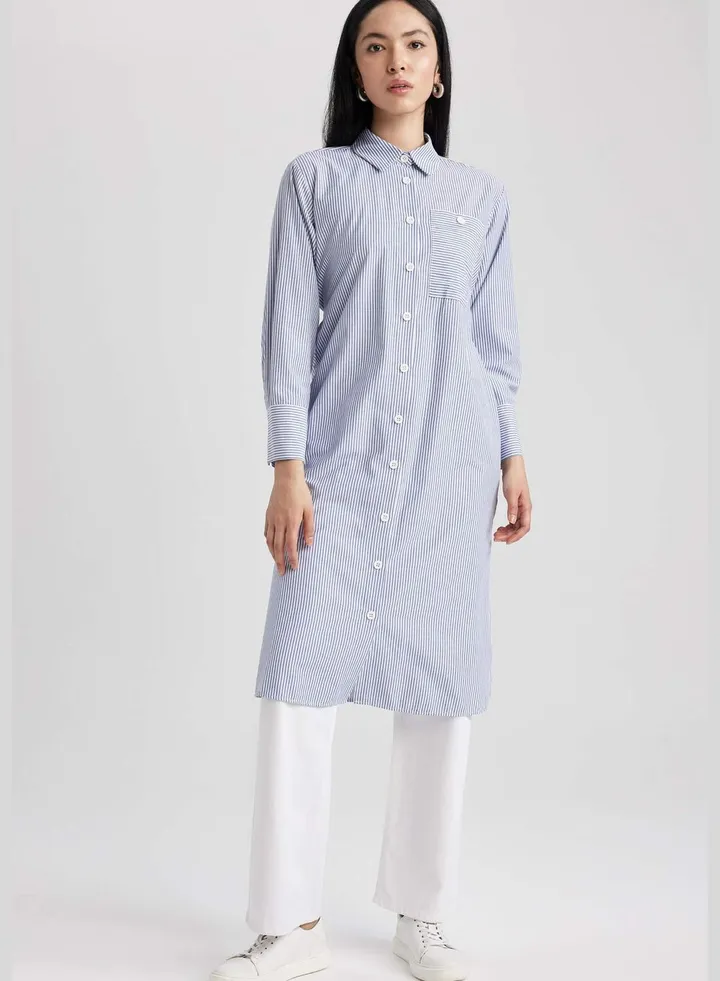 Woman Woven Long Sleeve Tunic