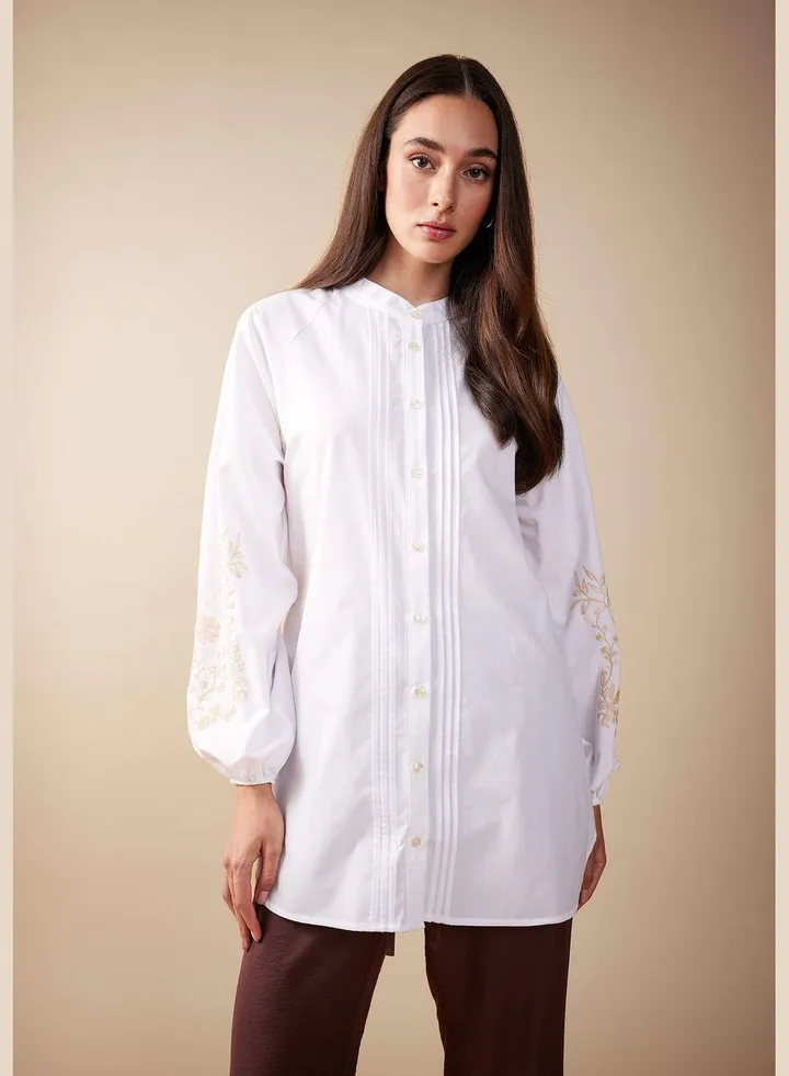 Woman Woven Long Sleeve Tunic