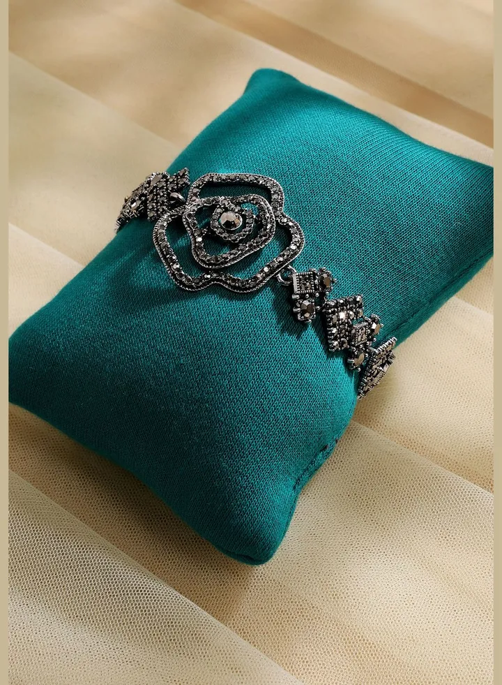 Silver Plated Designer Stone Party Wear Bracelet For Women