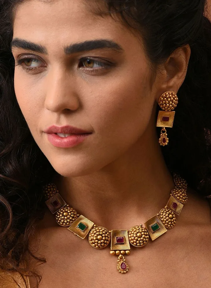 Gold Plated Designer Stone Necklace Set