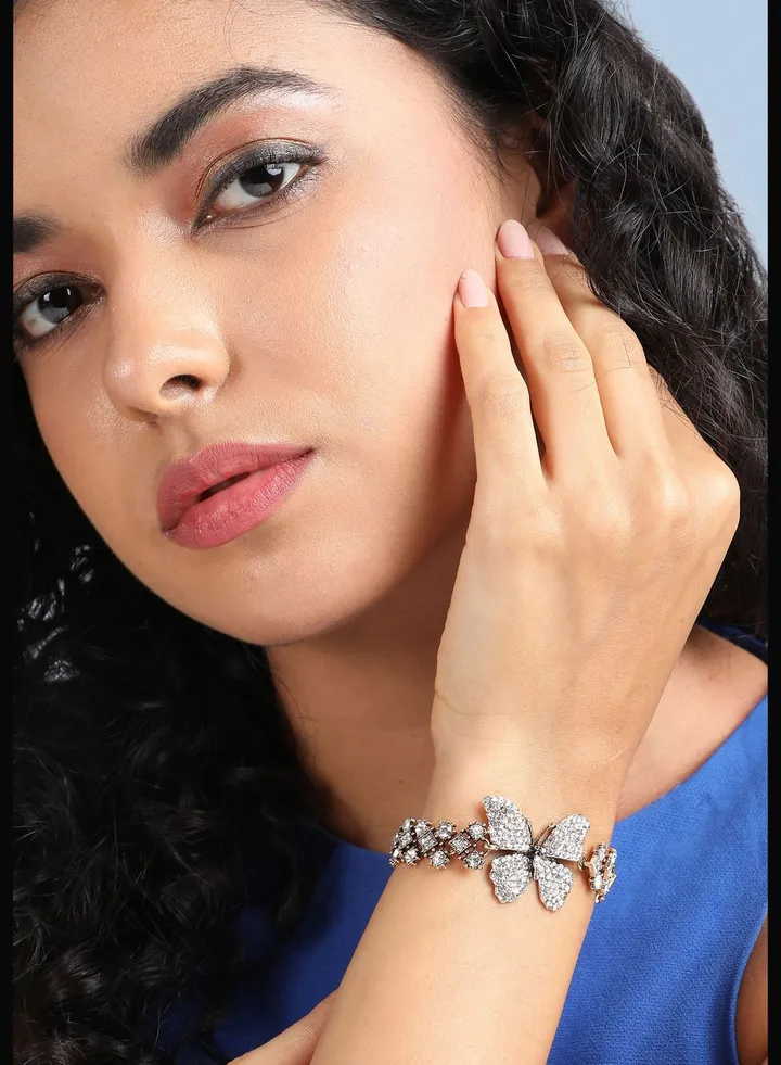 Gold Plated Designer Stone Party Wear Bracelet For Women