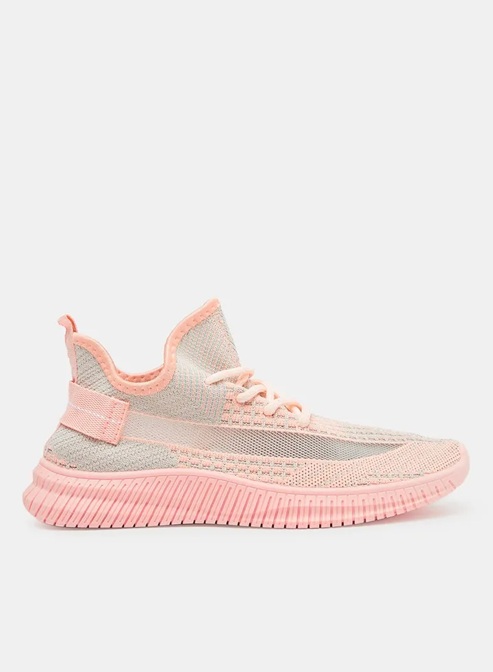Panel Knit Lace Up Sneakers Pink