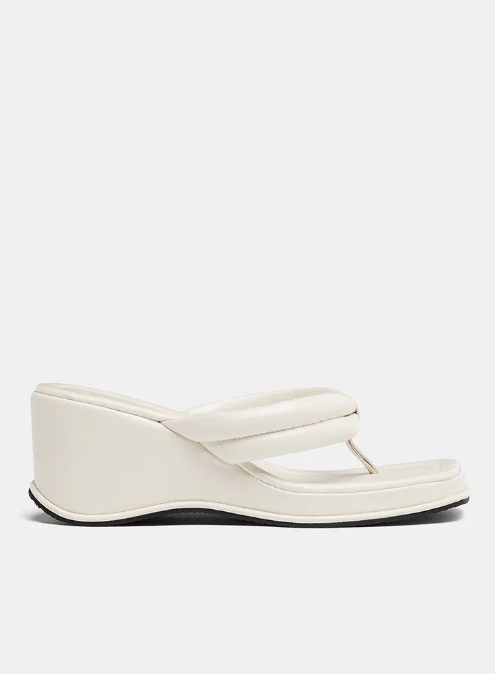 Quilted Wedge Heel Sandals White
