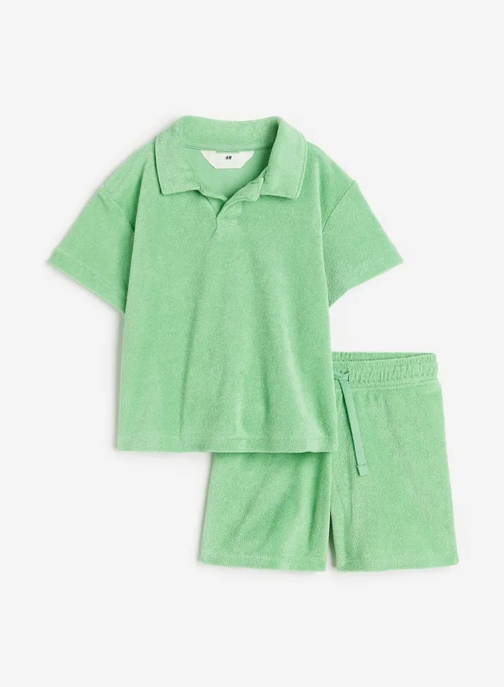 Kids 2 Piece Essential Polo And Shorts Terry Set
