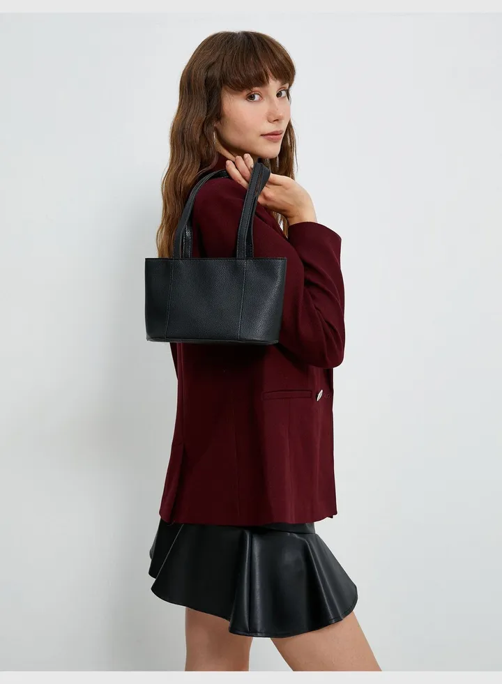 Faux Leather Zipper Detail Tote Shoulder Bag