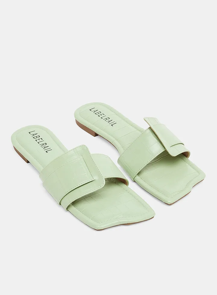 Croc Square Flat Sandals Green
