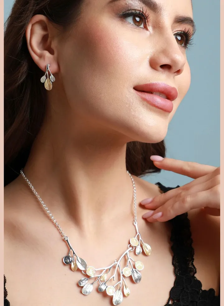 Silver Plated Designer Party Wear Necklace and Earring Set For Women