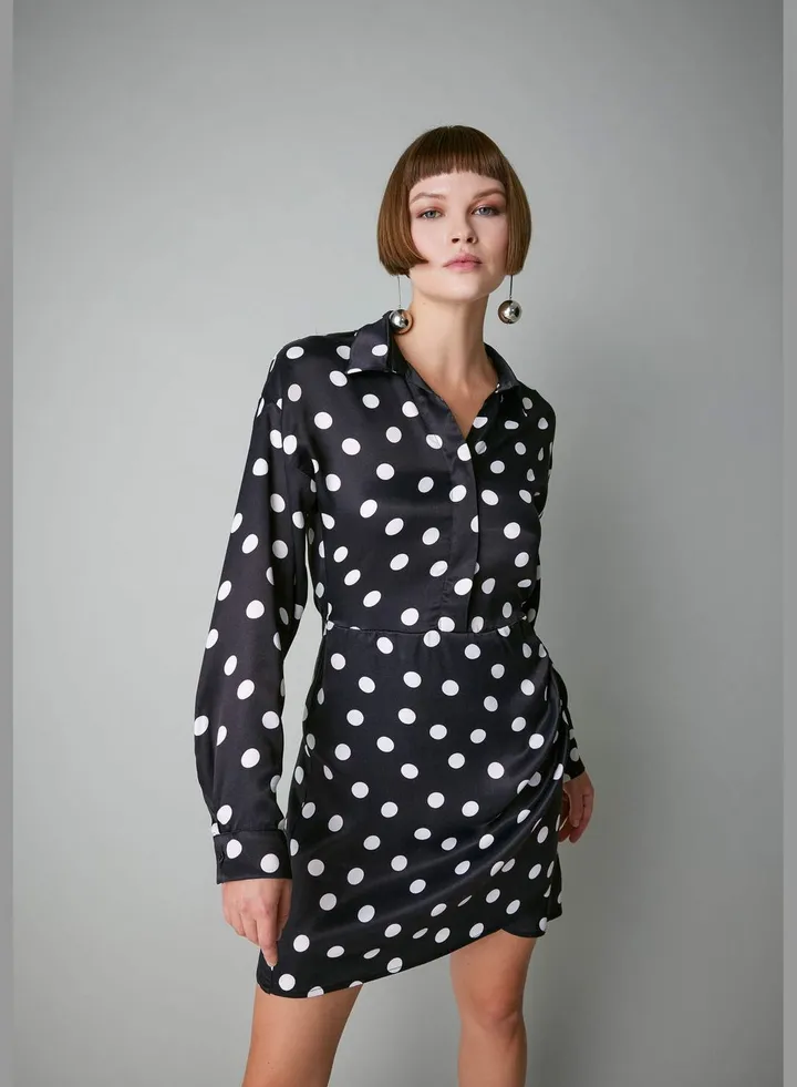 Woman Shirt Neck Long Sleeve Woven Dress