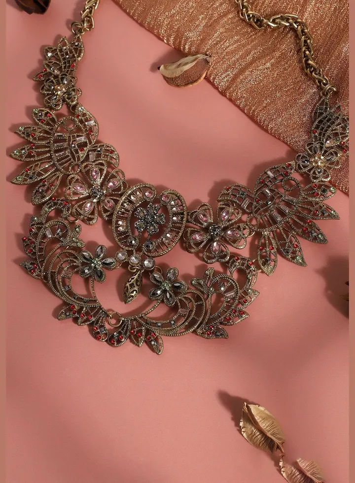 Gold Plated Designer Stone Party Necklace For Women