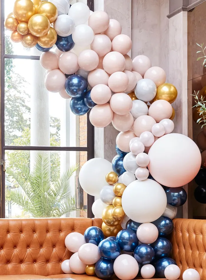 Large Balloon Arch - Marble, Grey & Gold Chrome