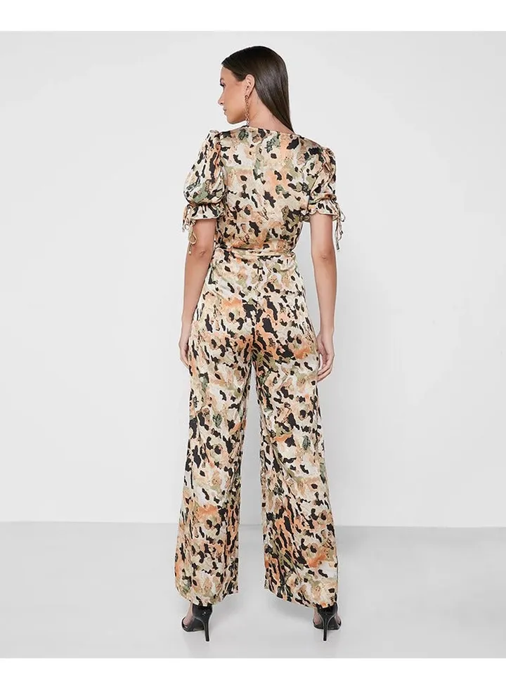 Little Mistress Animal Print Wide Leg Jumpsuit