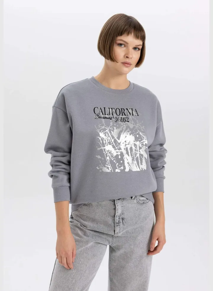 Woman Crew Neck Long Sleeve Knitted Sweatshirt