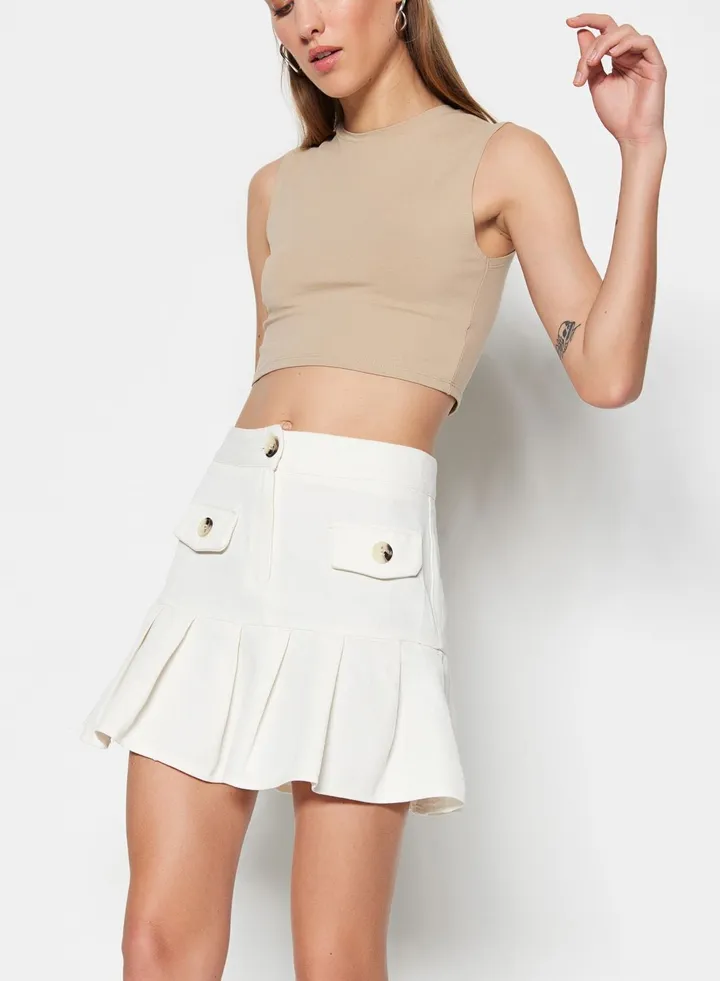 Pocket Detail Pleated Skirt