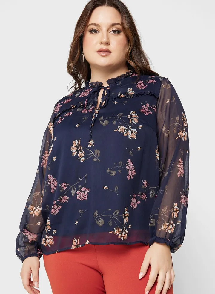 Tie Detail Balloon Sleeve Top
