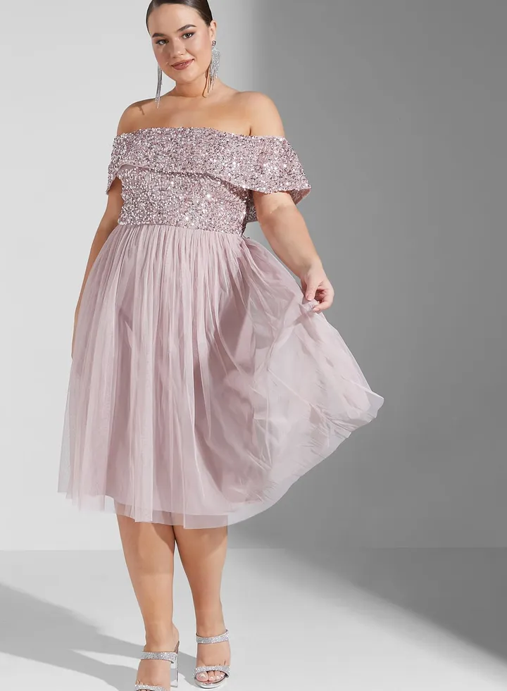 Bardot Sequin Detail Pleated Dress