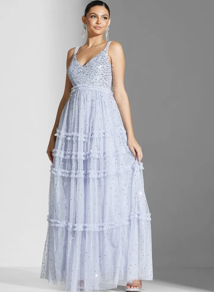Plunge Neck Tiered Dress