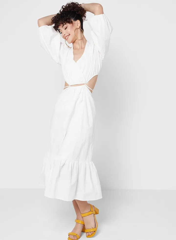 Puff Sleeve Cut Out Detail Dress