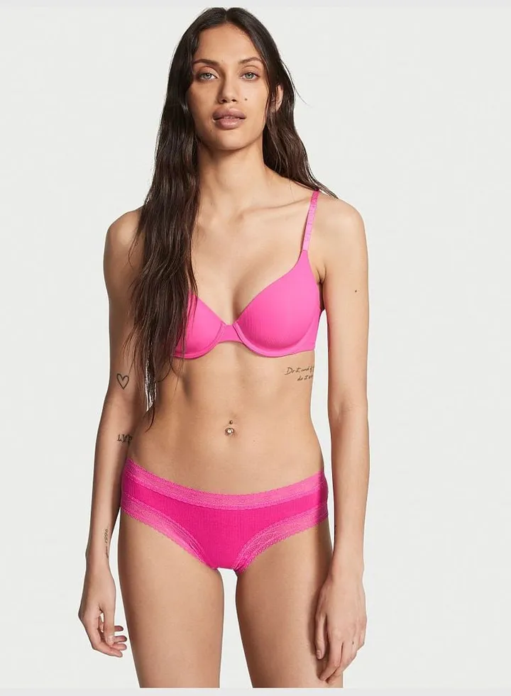 Lace Waist Ribbed Cotton Cheeky Panty