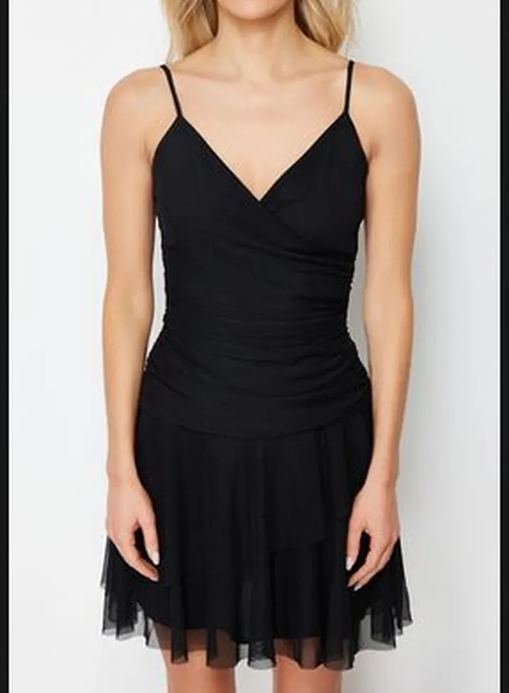 Black Strap Double Breasted Stretchy Knitted Mini Dress