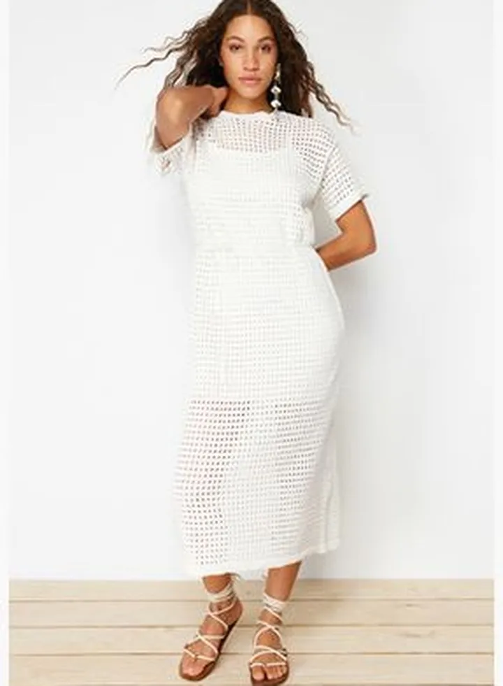 Ecru Lined Knitwear Maxi Dress