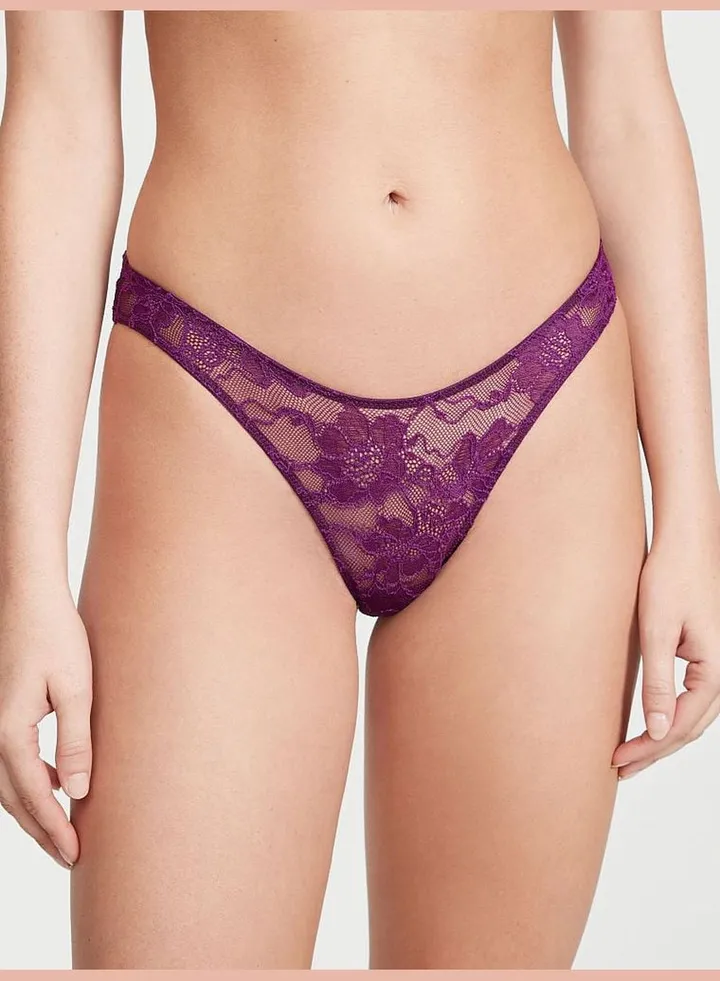 Shine Strap Cutout Lace Brazilian Panty