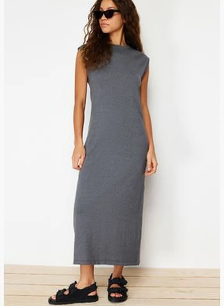 Anthracite Maxi Knitwear Basic Thin Dress