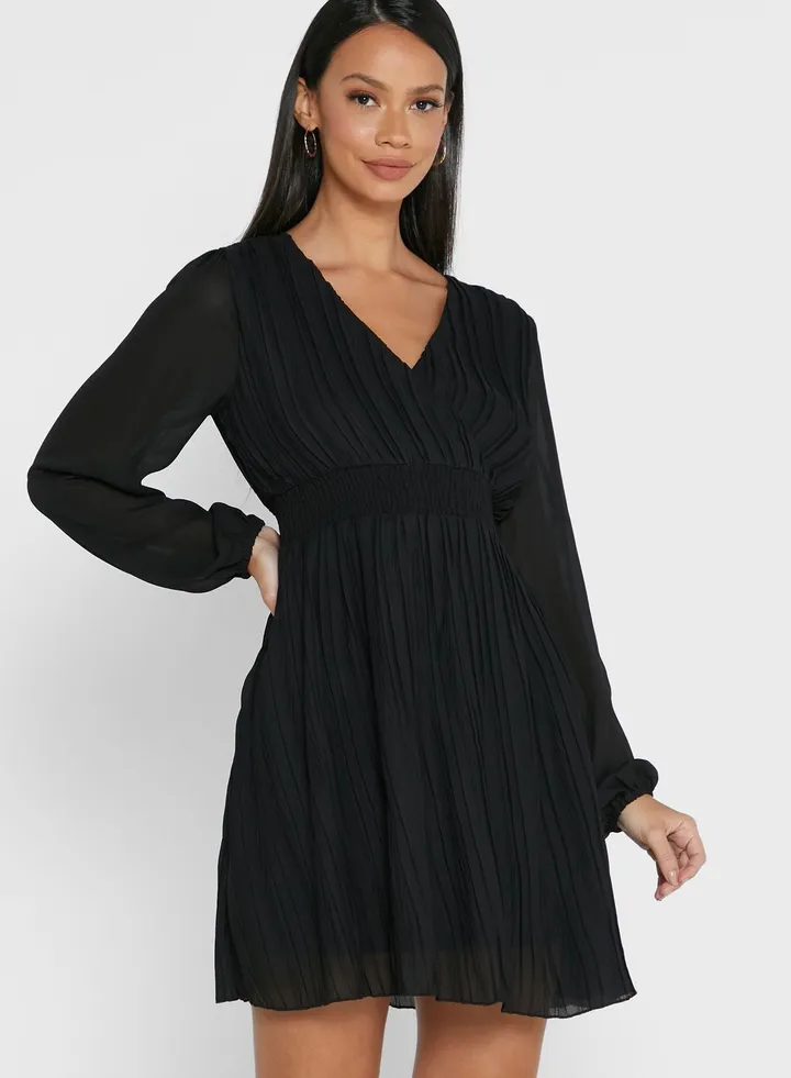 Puffed Sleeves Wrap Dress