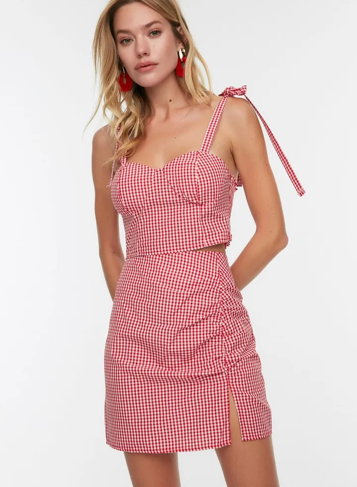 Gingham Crop Top & Skirt Set