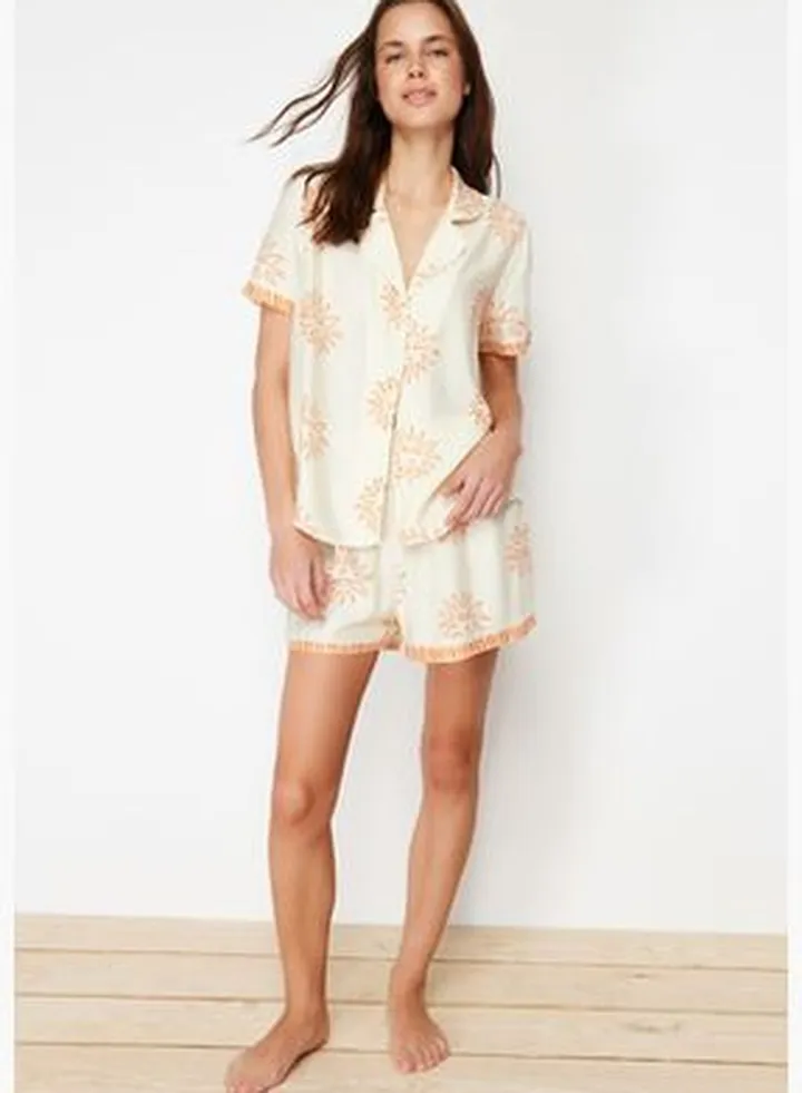 Ecru Galaxy Poplin Woven Pajama Set