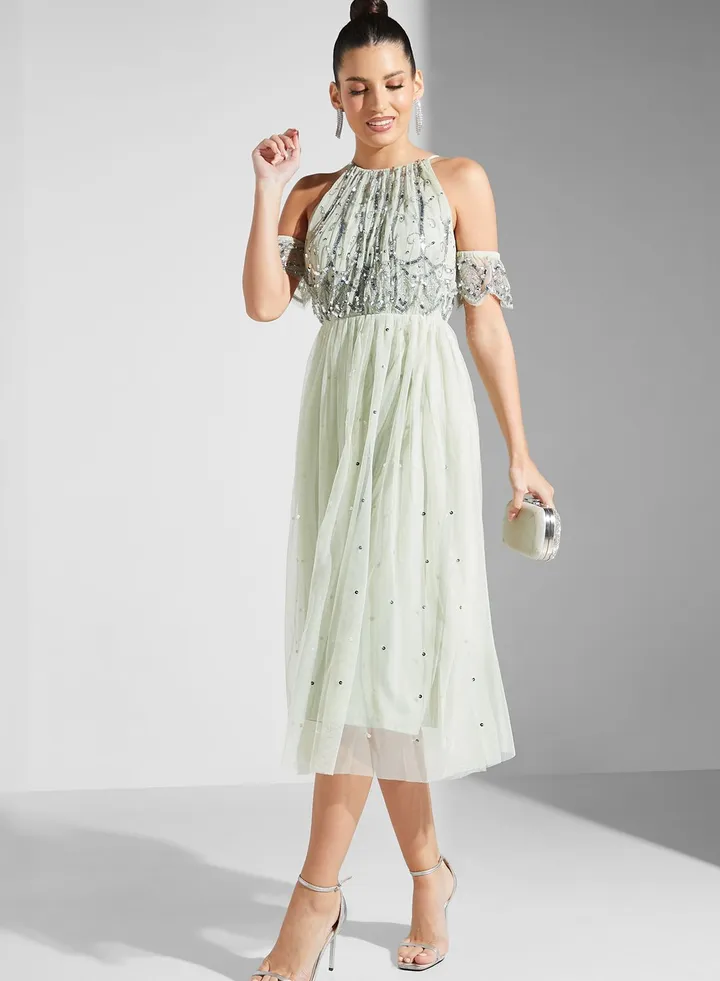 Embellished Cold Shoulder Dress