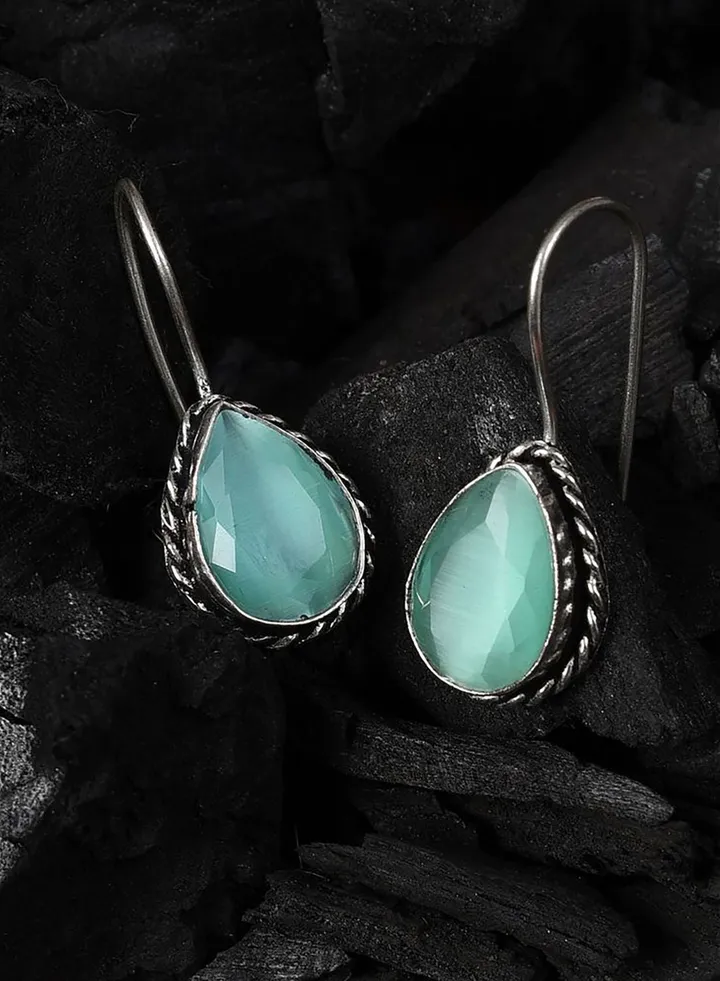 Silver Plated Designer Stone Drop Earrings
