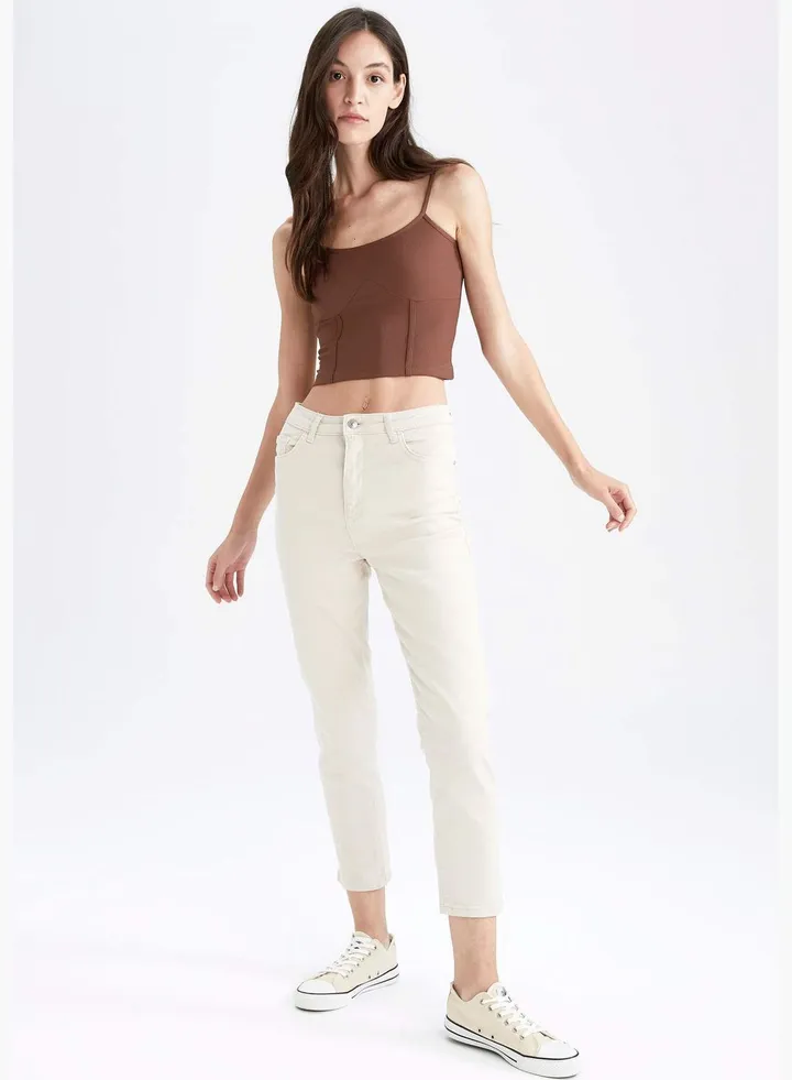 Woman Slim Mom Woven Trousers