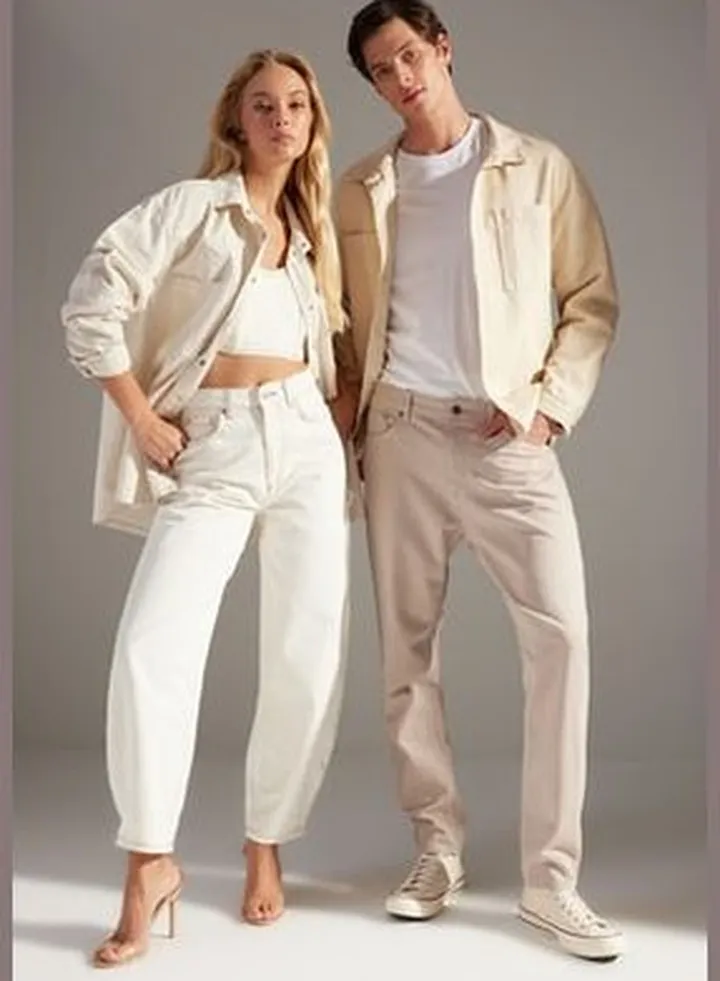 White High Waist Barrel Jeans TWOSS23JE00295