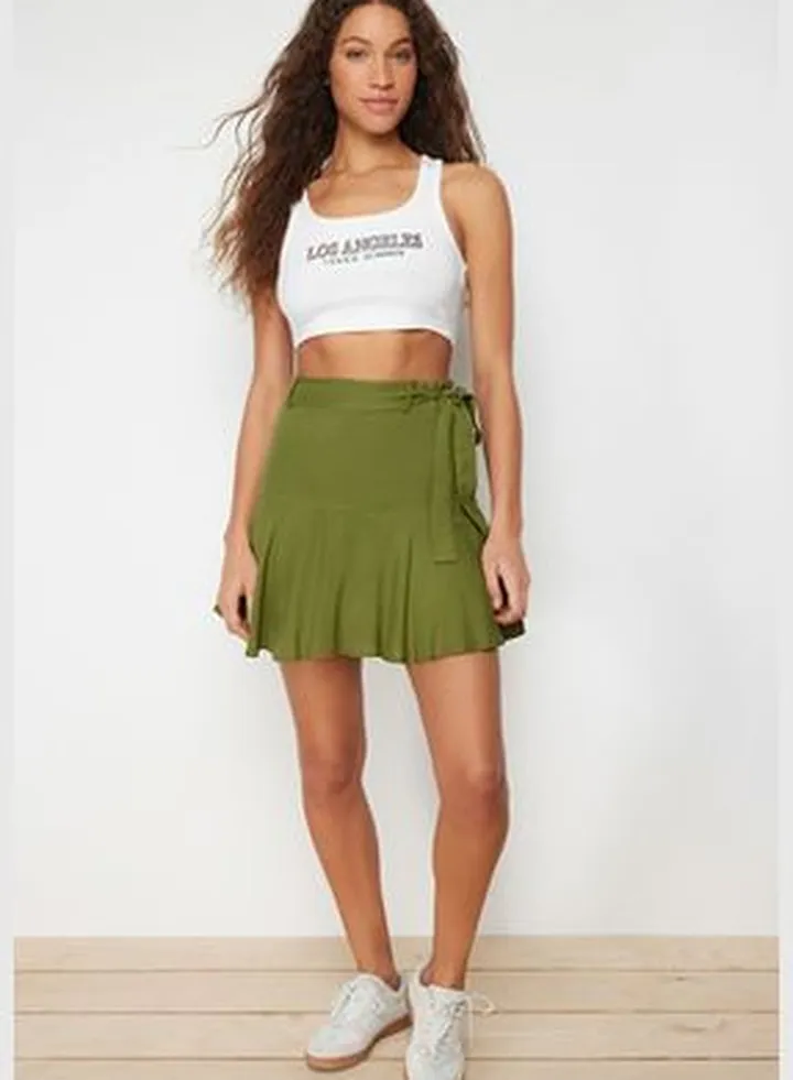 Khaki Woven Short Skirt