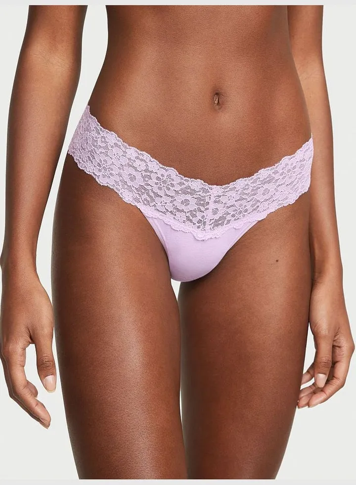 Posey Lace Waist Cotton Thong Panty