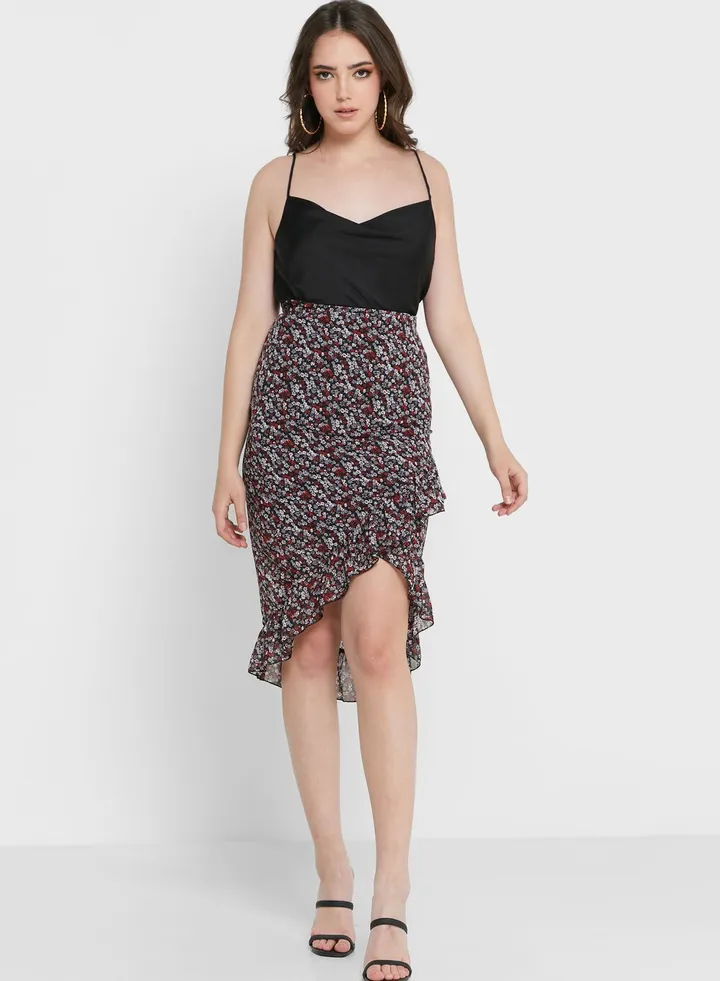 Ruffle Trim Wrap Skirt