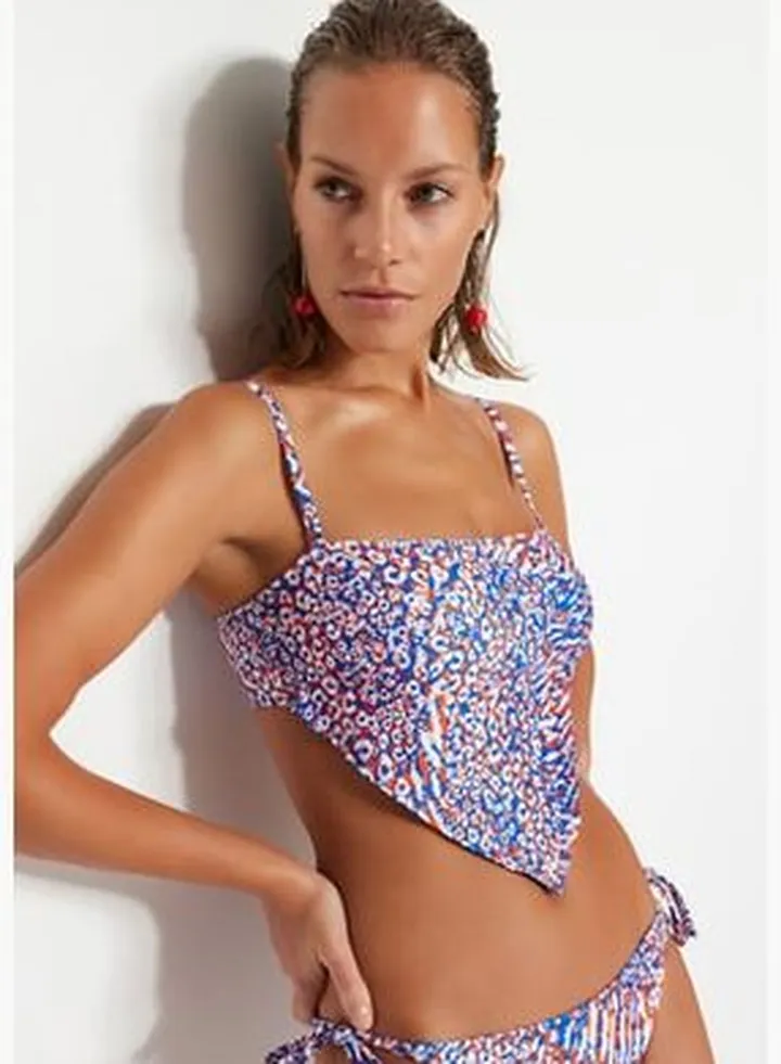 Blue Patterned Triangle Bikini Top TBESS22BU0308