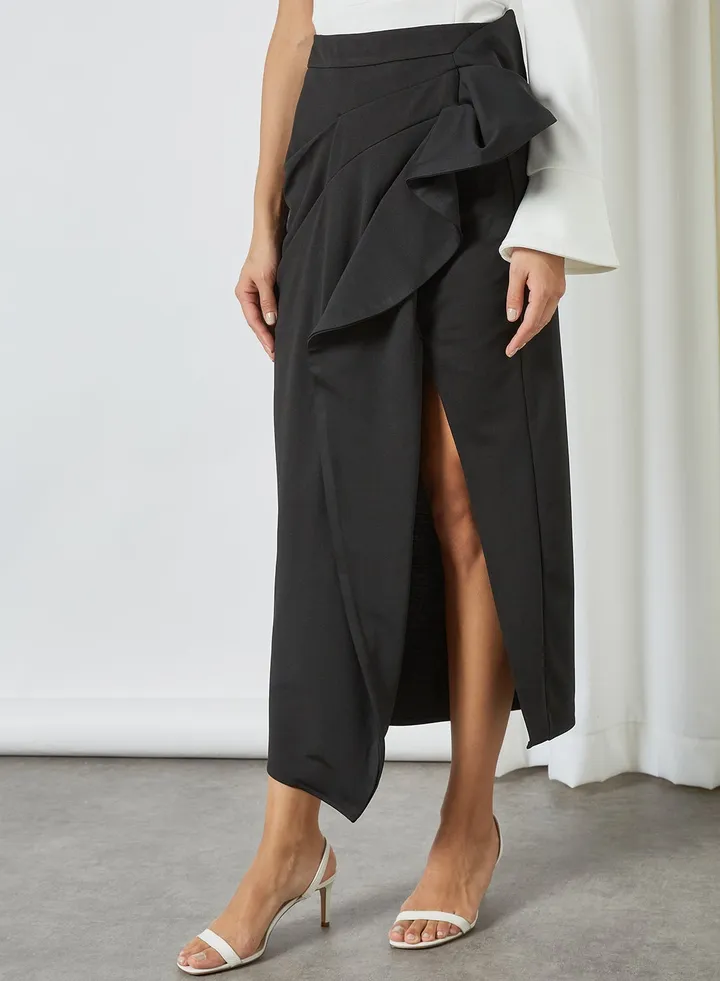 Asymmetrical Ruffled Skirt Black
